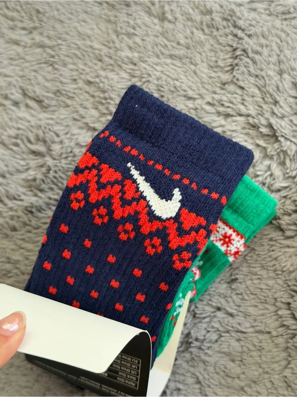 Nike Kids 10c-3y  Green & Red Holiday Cushion Crew Socks - 2 Pack Bundle